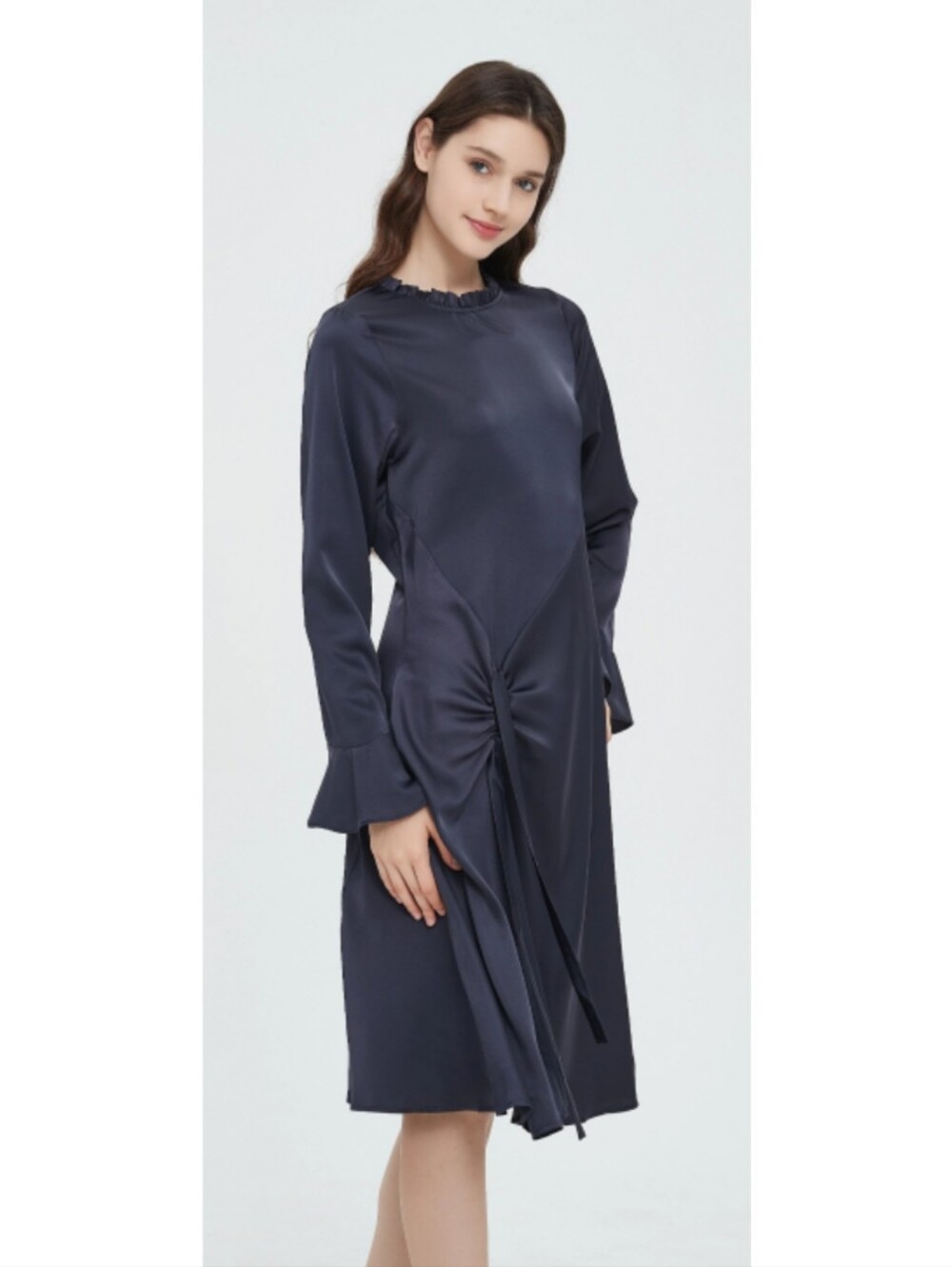 Nwt BY MM GOTH Subtle Tie Ruched High Ruffle Neck Dress XS